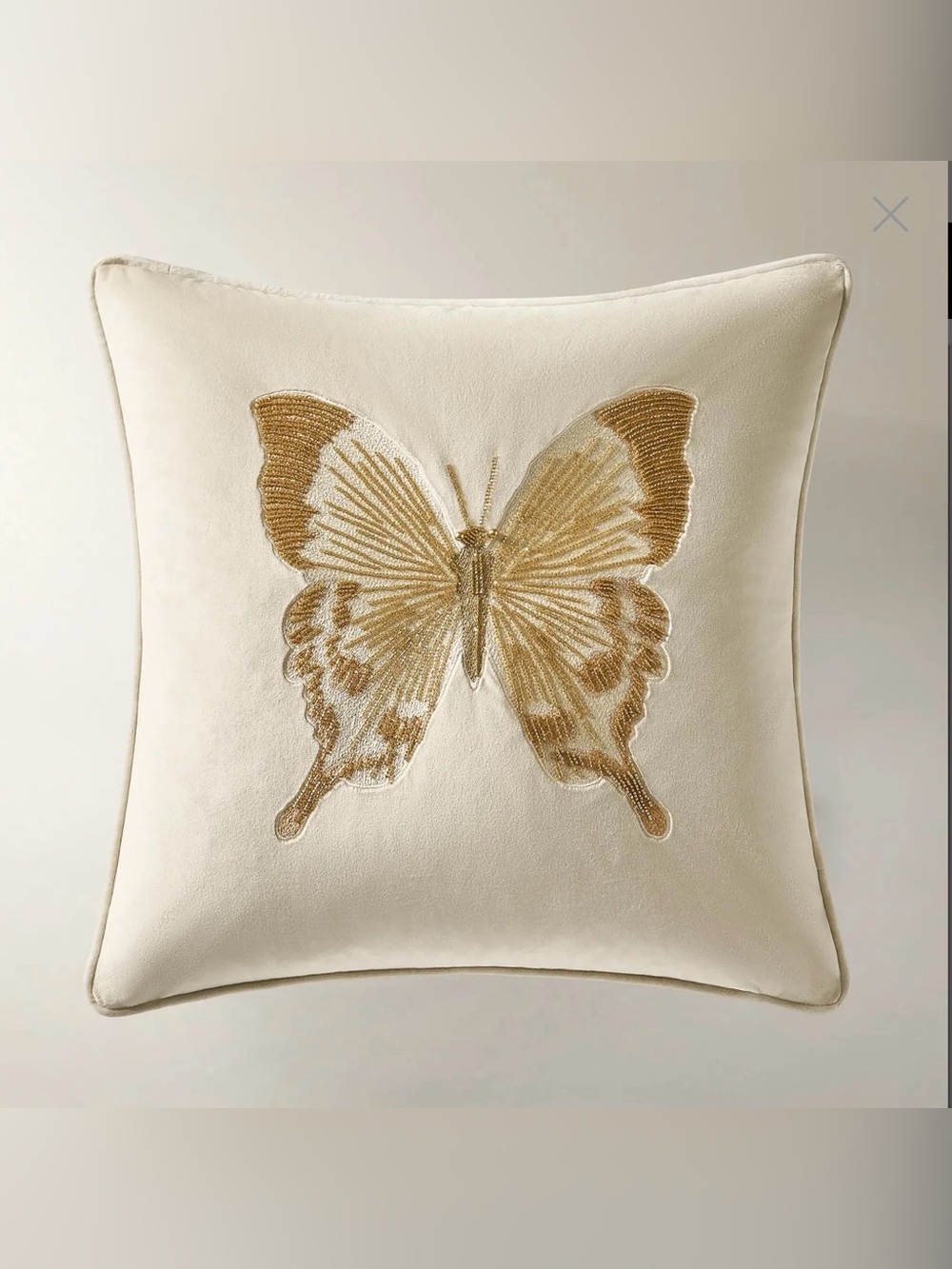 New Z Gallerie Bella Beaded butterfly pillow 20x20 ivory gold